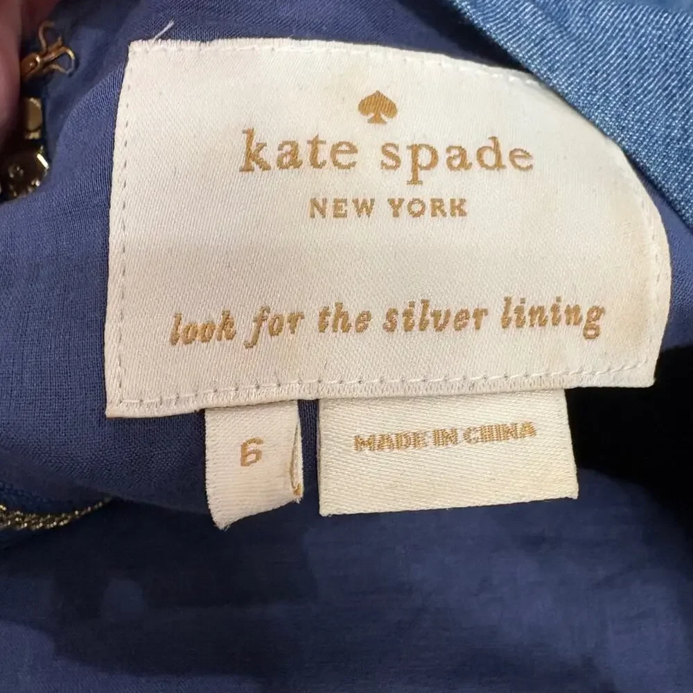 Kate Spade New York Denim Diamond Quilted Short Sleeve Shift Dress Size 6 Womens